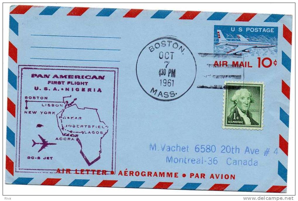 Aérogramme  Boston- Lagos  Du 7/10/1961 - Other & Unclassified