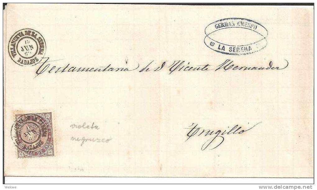 Spk091/ - SPANIEN -   Villanueva De La Serena 1869, Datumstempel (con Fecha) 1869 - Storia Postale