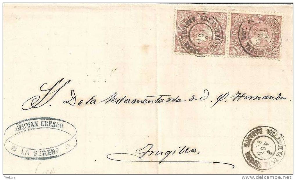 Spk092/ - SPANIEN - Villanueva De La Serena 1869, Doppeltarif, Datumstempel - Briefe U. Dokumente