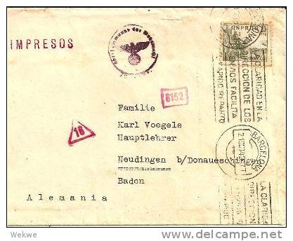 Ep210c/ Spanien, Brief,  El Cid, 15 Cts. 1942, Zensierte Drucksache Nach Neudingen, Baden Ex Barcelona - Lettres & Documents