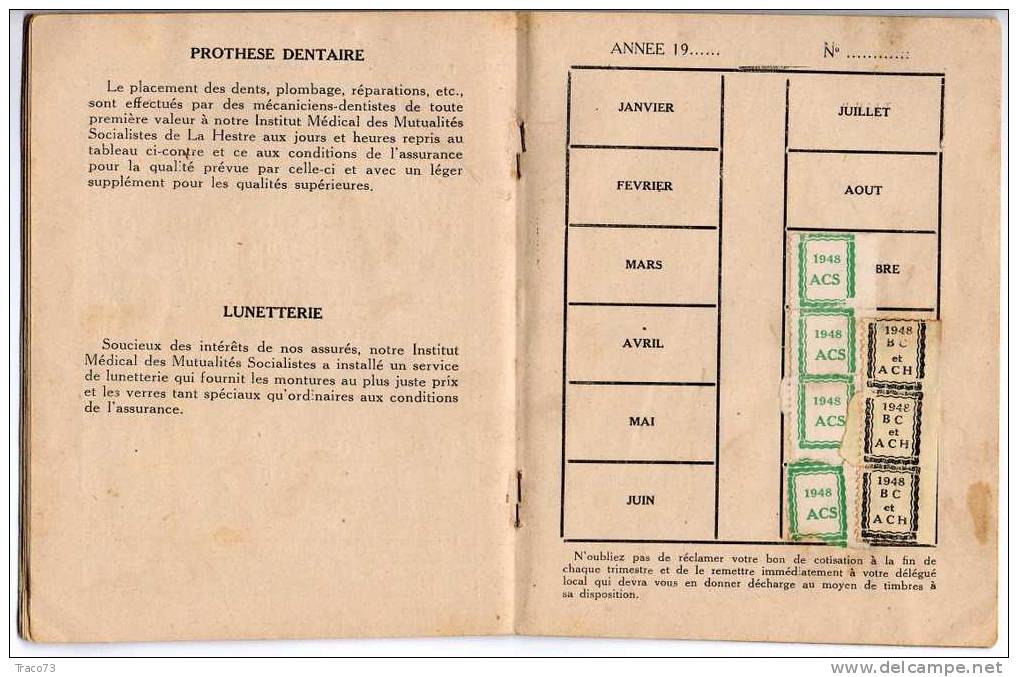 Tessera  Sanitaria ( Lavoratore Italiano In Miniera)  - Coopèrative Centrale Du Personnel Des Mines. - 1948 - Steuermarken