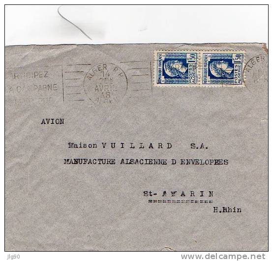 Enveloppe D´ALGER à St AMARIN (68)  Avril 1946 - Lettres & Documents