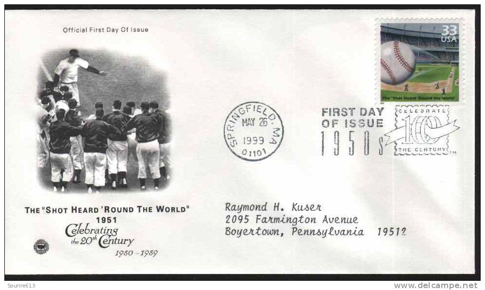 Fdc Usa 1999 Sports Base-Ball 1951 The Shout Heard Round The World - Honkbal