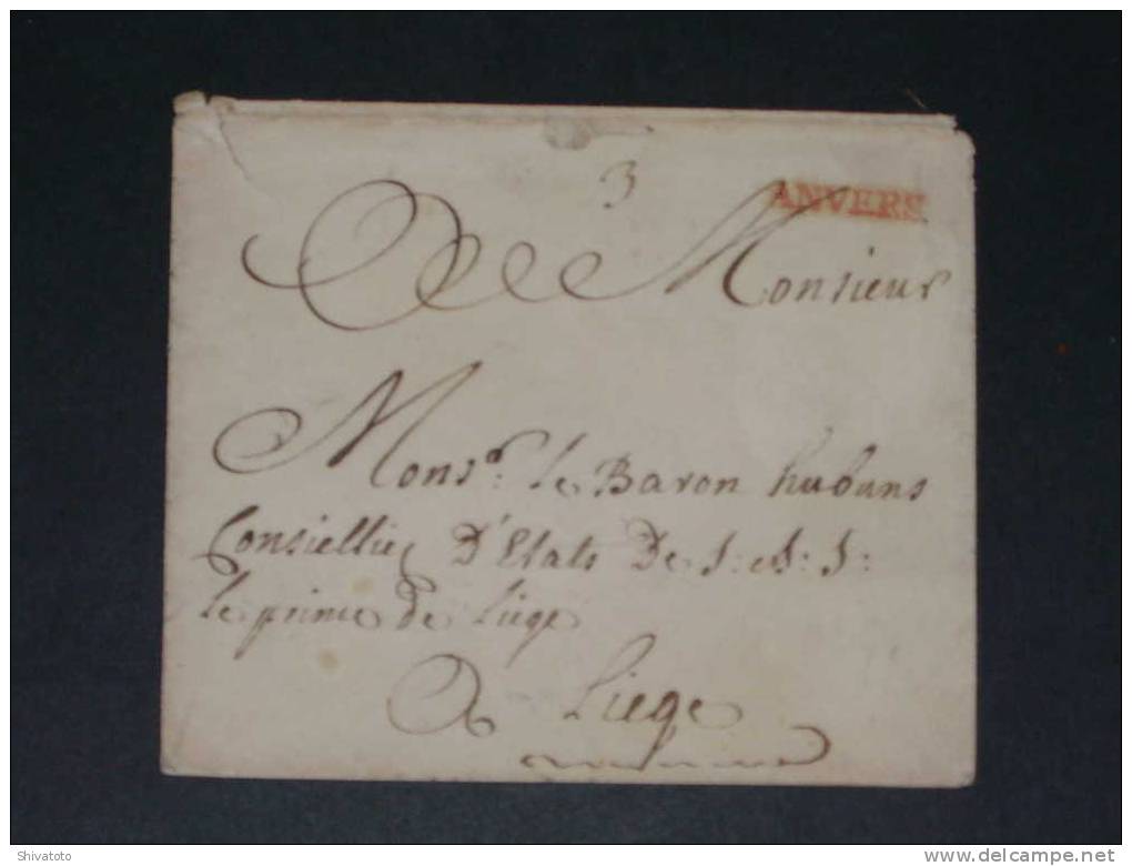 (696) Stampless Cover From Anvers To Liege - 1794-1814 (French Period)