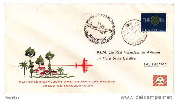 1960 Premier Vol KLM Amsterdam- Las Palmas - Luftpost