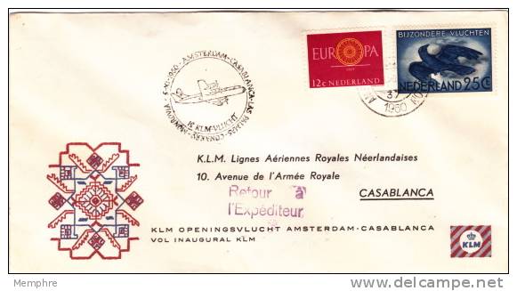 1960 Premier Vol KLM Amsterdam- Cassablanca - Poste Aérienne