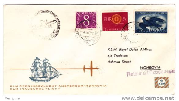 1960 Premier Vol KLM Amsterdam- Monrovia - Luftpost