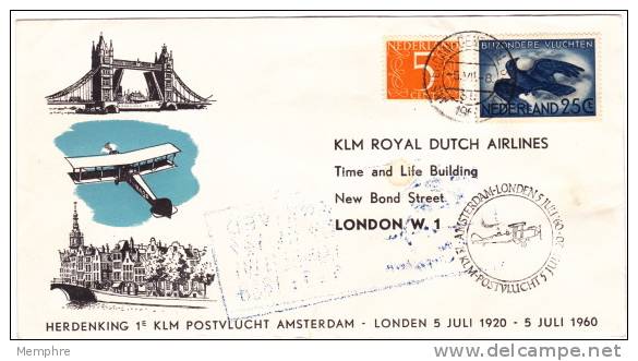 1960 40è Ann. Premier Vol KLM Amsterdam- Londres - Luftpost