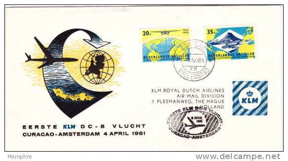 1961  Premier Vol KLM Par DC-8 Curacao - Amsterdam - Curaçao, Nederlandse Antillen, Aruba