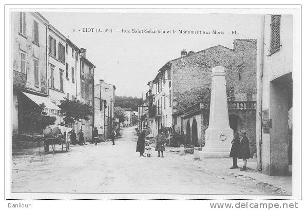 06 // BIOT, Rue Saint Sébastien Et Monument Aux Morts, FL 1, ANIMEE, (bistre Clair) - Biot