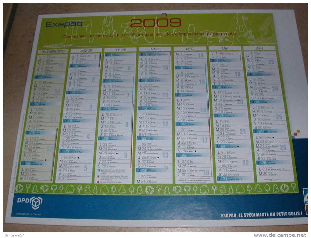 Calendrier Publicitaire 2009 Type Banque Advertising Calendar Transports EXAPAQ FRANCE - Andere & Zonder Classificatie