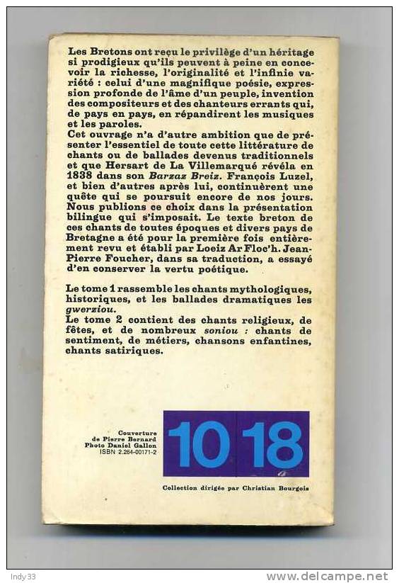 - LE BRASIER DES ANCÊTRES   .POEMES POPULAIRES DE LA BRETAGNE TOME 2 . COLL. 10/18  N° 1157  1977 - French Authors