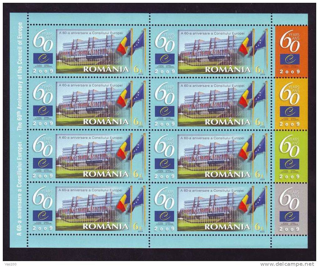 The 60th Anniversary Of The Council Of Europe,2009 Minisheet,MNH + Tabs. - Hojas Completas