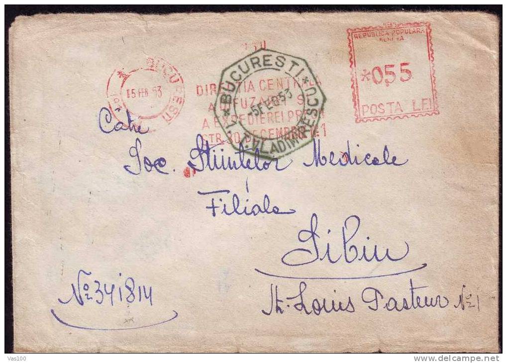 Meter Mark 1953  0,55 Bani,cover  From Bucharest To Sibiu,RRR! - Lettres & Documents