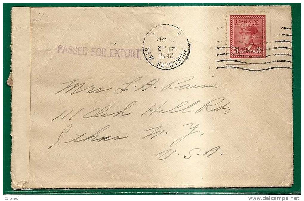 CANADA - 1942 COVER NEW BRUNSWICK To NEW JERSEY - # 251 Imperforate Two Sides - Jumbo Margins - Lettres & Documents