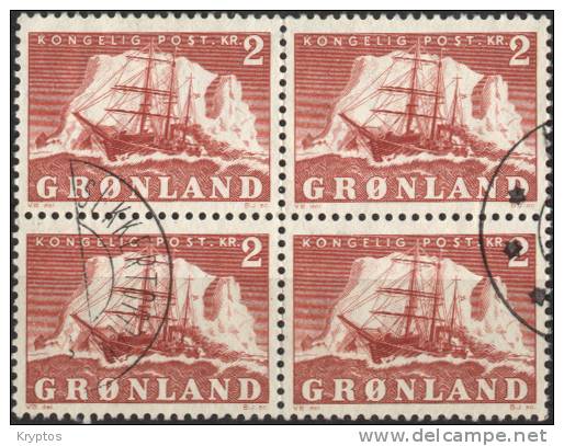 Greenland Block Of 4 (2 Kr. Ship And Iceberg) - Blocks & Sheetlets