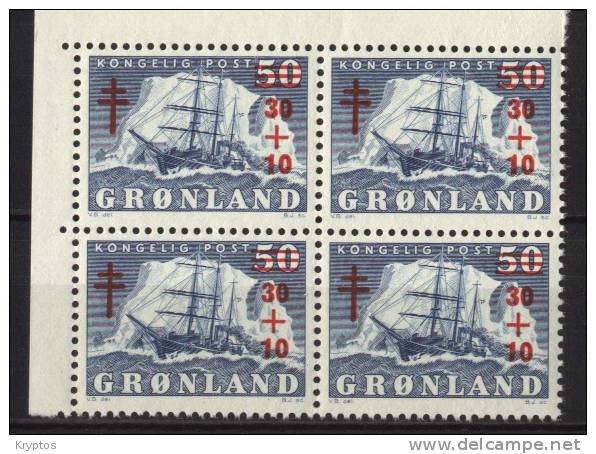 Greenland Charity TB 1958 Block Of 4 - Blocks & Sheetlets