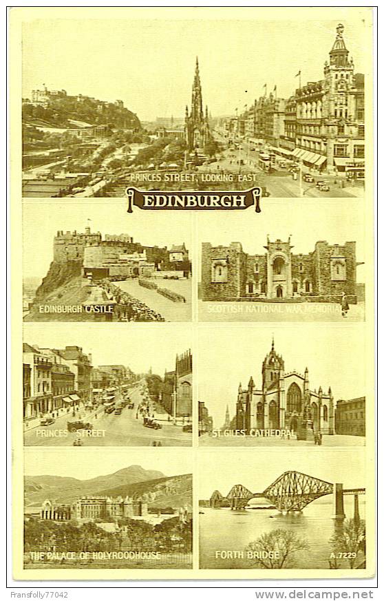 EDINBURGH SCOTLAND Multi-View X 7 PRINCES ST/CASTLE/WAR MEM/PALACE/ST GILES/FORTH BRIDGE C-1930 - Midlothian/ Edinburgh