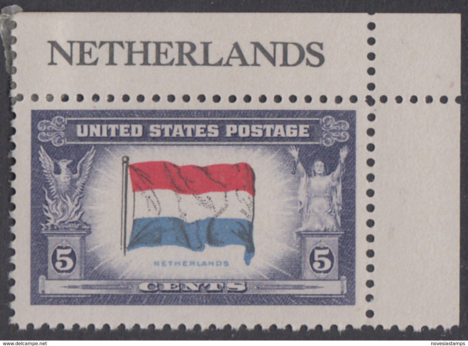 !a! USA Sc# 0913 MH SINGLE From Upper Right Corner- Overrun Countries: Netherlands - Unused Stamps