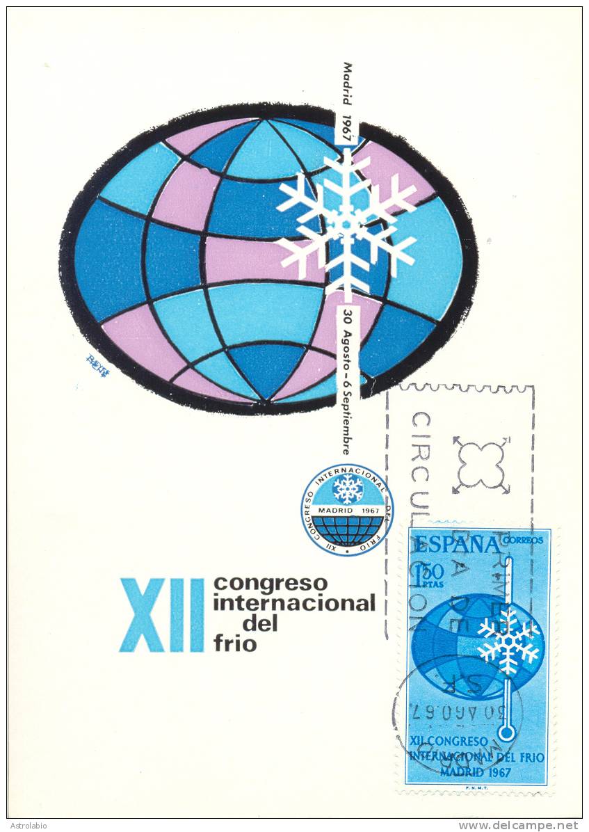 Espagne 1967 " Congrés Du Froid " Carte Maximum, Yvert 1476 - Climat & Météorologie