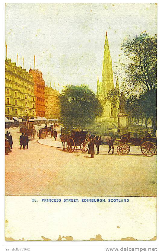 EDINBURGH SCOTLAND Princess Street CARRIAGES Trolley PEDESTRIANS  Circa- 1910 - Midlothian/ Edinburgh