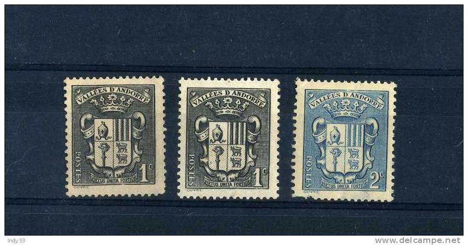 - ANDORRE 1943 . TIMBRES NEUFS SANS CHARNIERE . 1er SANS GOMME . AMINCISSEMENT SUR LE 3e - Gebruikt