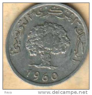 TUNISIA  5 MILLIEMES   FIRST ISSUE LAUREL LEAVES FRONT  TREE BACK 1960  READ DESCRIPTION CAREFULLY !!! - Túnez