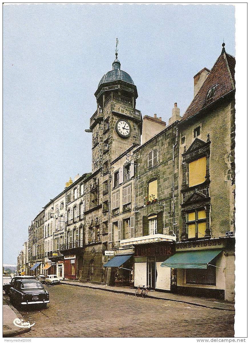 Cpsm Riom , Rue De L'horloge , Le Beffroi Magasins épicerie, Ed Cim - Riom