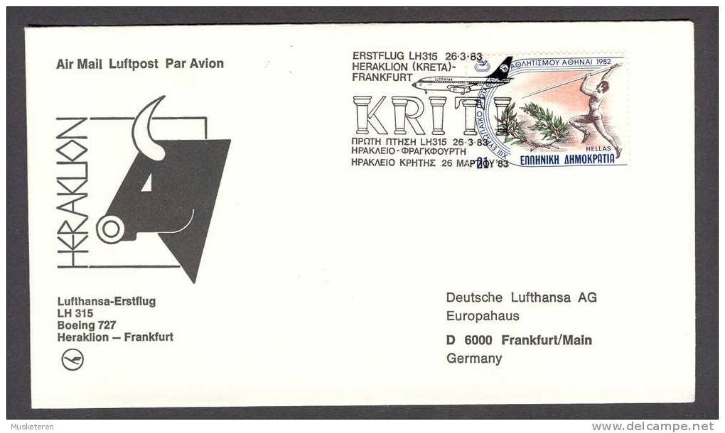 Greece-Germany Airmail Luftpost Par Avion Lufthansa Erstflug Brief 1st Flight Cover 1983 To Frankfurt Am Main - Briefe U. Dokumente