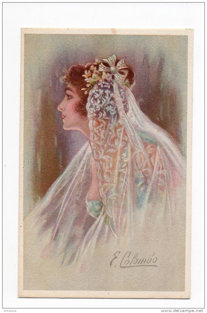 COLOMBO E. Art Deco Femme Mode( Carte Vierge Original Pas De Reproduction) TBE Voir Scan - Colombo, E.