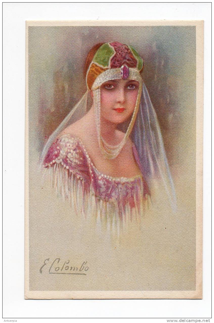 COLOMBO E. Art Deco Femme Mode( Carte Vierge Original Pas De Reproduction) TBE Voir Scan - Colombo, E.