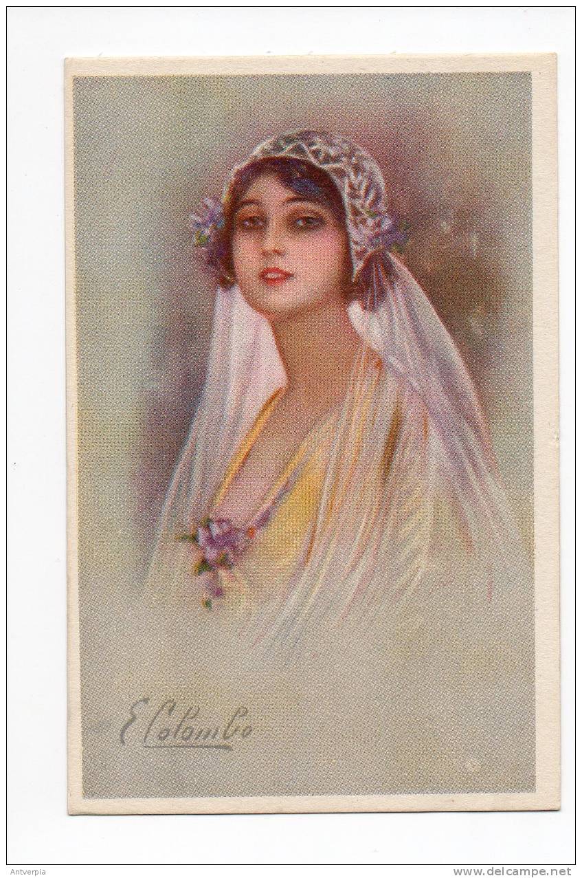 COLOMBO E. Art Deco Femme Mode( Carte Vierge Original Pas De Reproduction) TBE Voir Scan - Colombo, E.