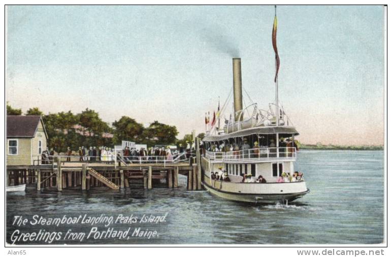 Peaks Island Steamboat Landing, Harbour Dock Passenger Boat On Undivided Back Antique Postcard - Portland