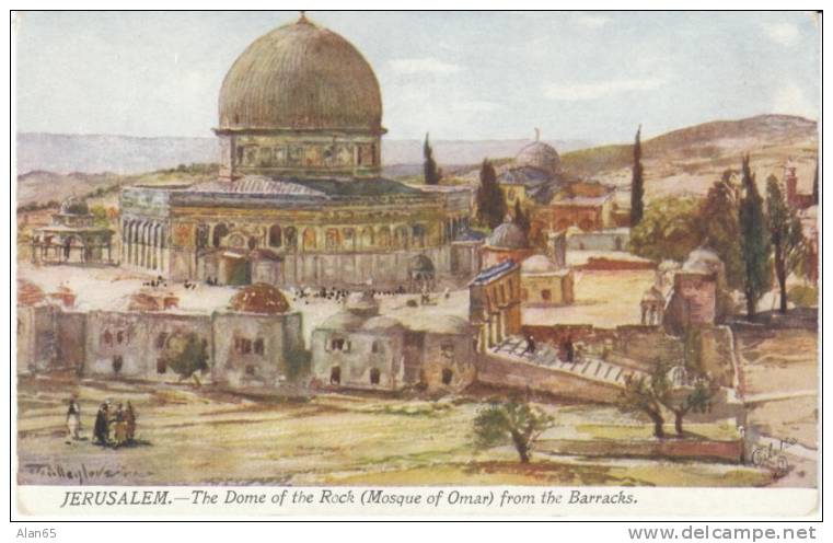 Jerusalem Dome Of The Rock, Mosque Of Omar, Tucks Oilette Series I #7308, Artist Signed 1910s Vintage Postcard - Israel