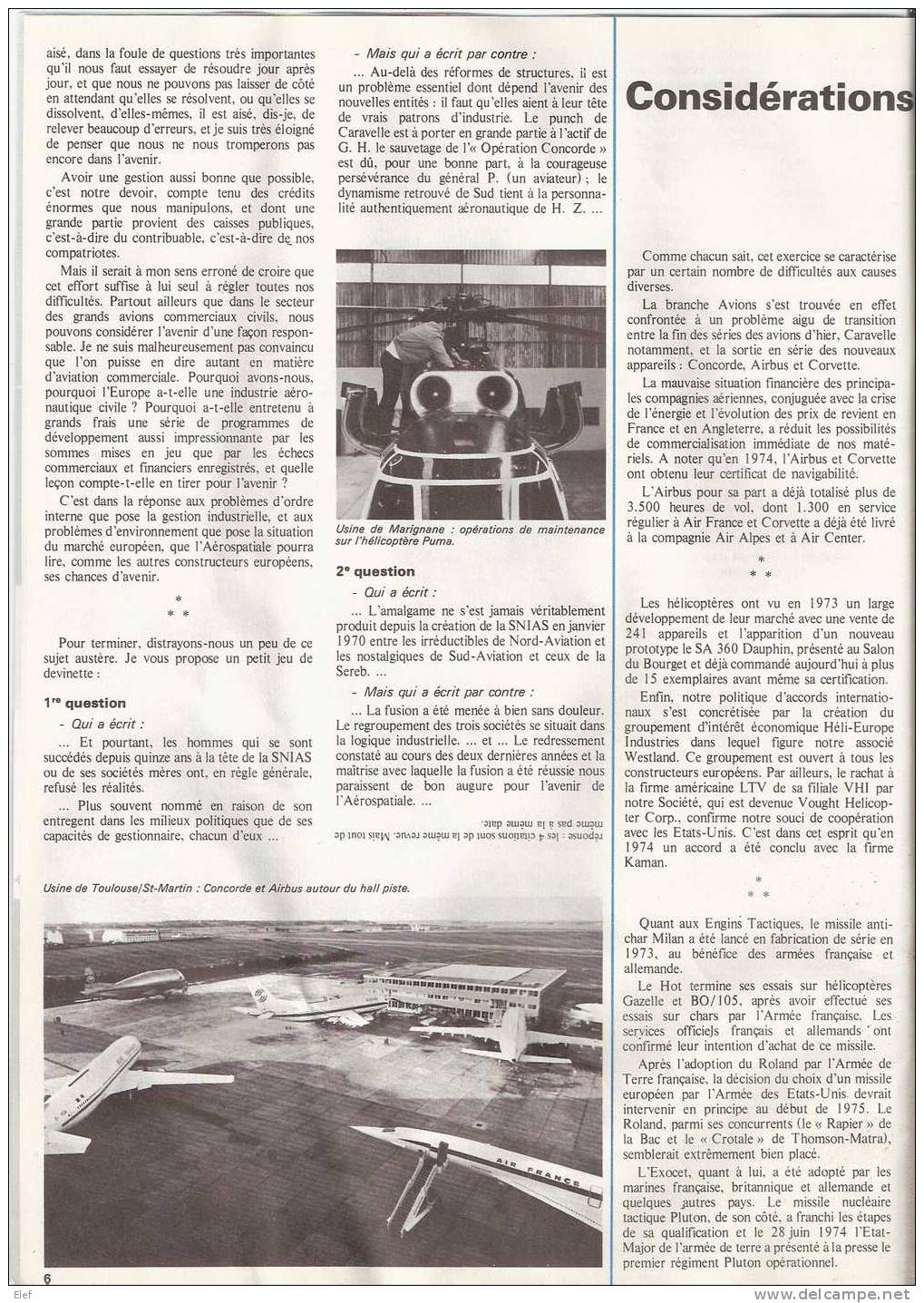 Magazine "AEROSPATIALE "Aviation ": Thèmes:Avion Concorde,Airbus, Helicoptere Gazelle Etc.; 17 Pages, Octobre 1974; B/TB - Luchtvaart