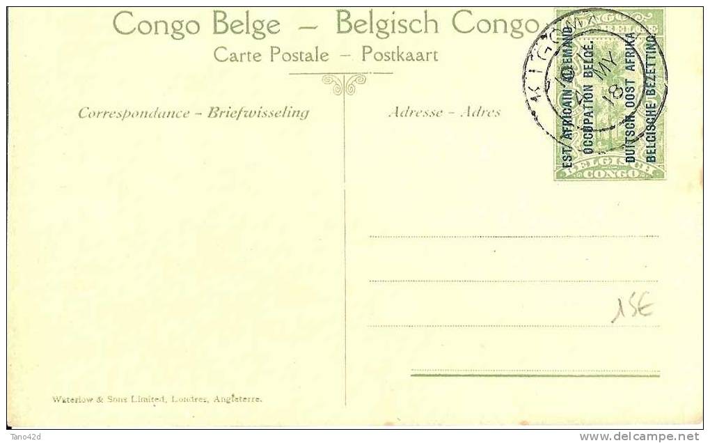 REF LMM8 - CONGO BELGE - EP CP ILLUSTREE N°28  5c SURCHARGE EST AFRICAIN ALLEMAND OCCUPATION BELGE OBLITERE - Ganzsachen