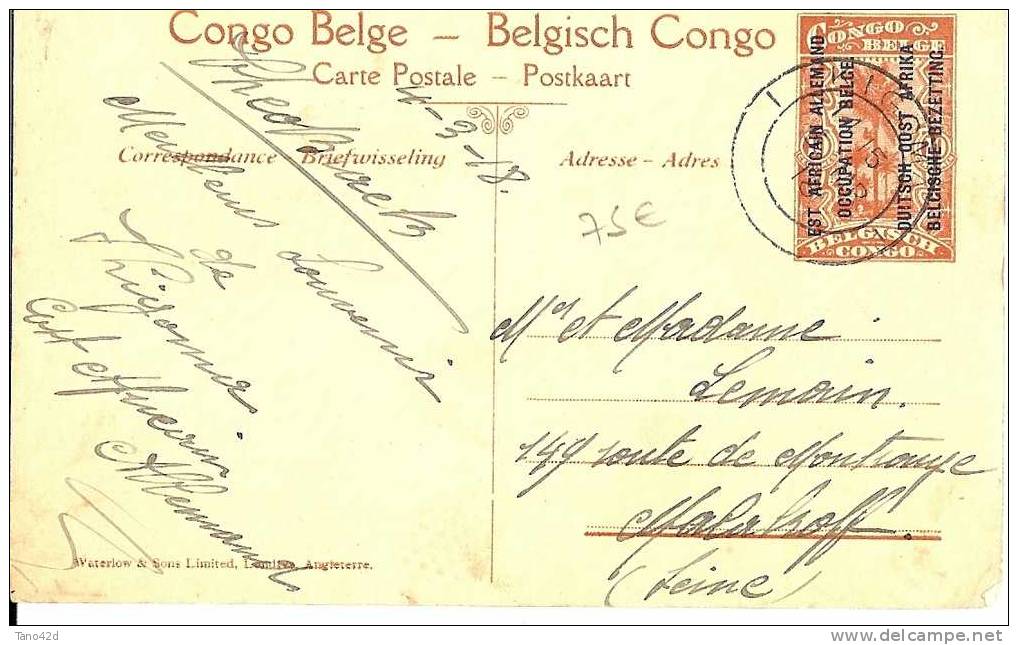 REF LMM8 - CONGO BELGE - EP CP ILLUSTREE N°11  75c SURCHARGE EST AFRICAIN ALLEMAND OCCUPATION BELGE VOYAGEE 5/3/1918 - Ganzsachen