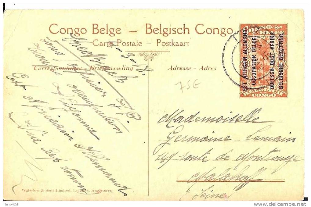 REF LMM8 - CONGO BELGE - EP CP ILLUSTREE N°12  75c SURCHARGE EST AFRICAIN ALLEMAND OCCUPATION BELGE VOYAGEE 5/3/1918 - Enteros Postales