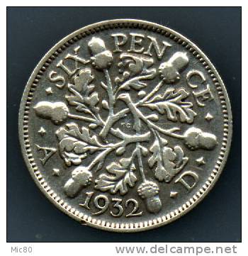 Grande-Bretagne 6 Pence Argent Georges V 1932 Ttb - H. 6 Pence