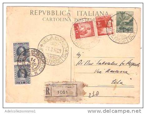 25377)cartolina Racc. Con 12£+4£+10£ Democratica + 2x30£ Marca Da Bollo Da Gela A Città Il 21-3-1948 - Steuermarken