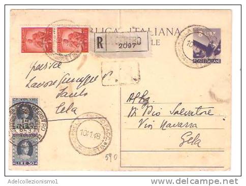 25378)cartolina Racc. Con 8£+2x10£ Democratica + 2x30£ Marca Da Bollo Da Gela A Città Il 10-1-1948 - Steuermarken