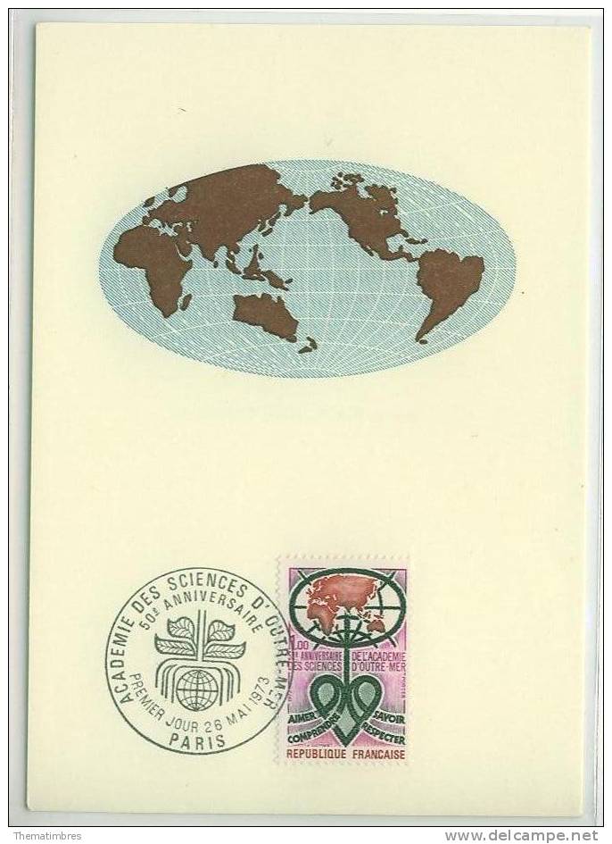 CM0299 Academie Des Sciences D Outremer 1760 France 1973 Carte MAXIMUM FDC Premier Jour - Andere & Zonder Classificatie