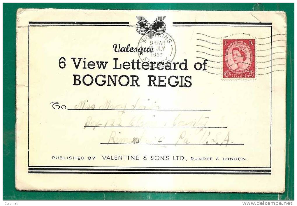 BOGNOR REGIS - VF 1956 - 6 VIEW LETTERCARD OF BOGNOR REGIS - Pubs. VALENTINE & Sons - Ed. VALESQUE To RIMERSBURG, PA - - Bognor Regis