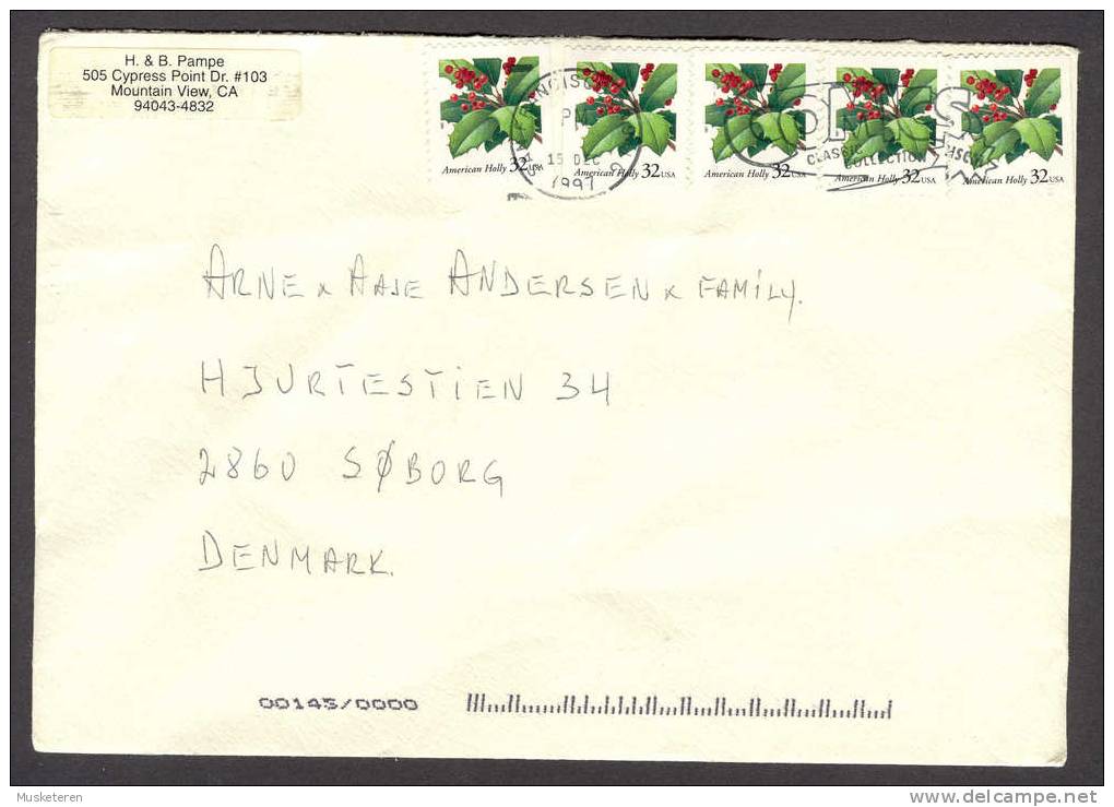 United States HALLMARK San Francisco Classic Collection NSCM Cancel 1997 Cover SØBORG Denmark 5x American Holly Stamps - Covers & Documents
