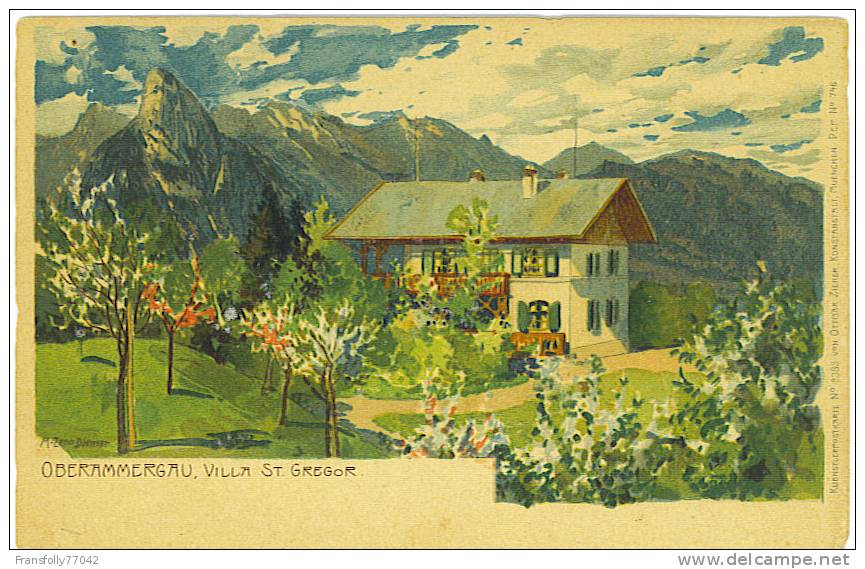 ARTIST Sgnd M. ZENO DIEMER  Rendition Villa St Gregor In OBERAMMERGAU BAVARIA GERMANY C-1905 - Diemer, Zeno