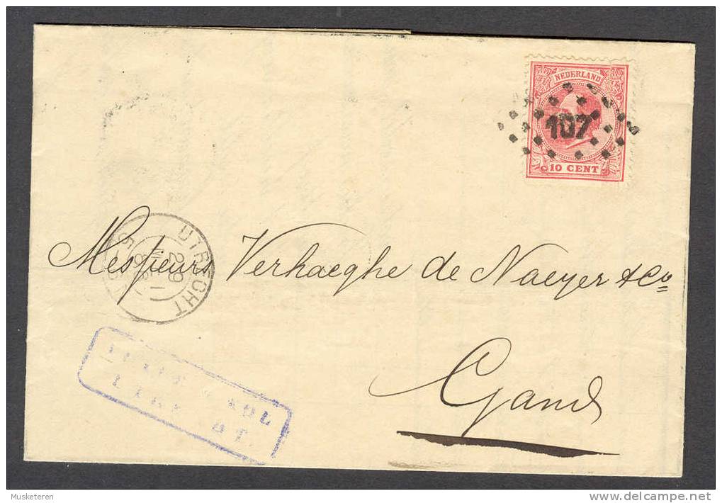 Netherlands Folded Cover King König Willem Deluxe Number Cancel 107 Utrecht 1886 Purple Line 19 In Circle Cancel To GAND - Lettres & Documents