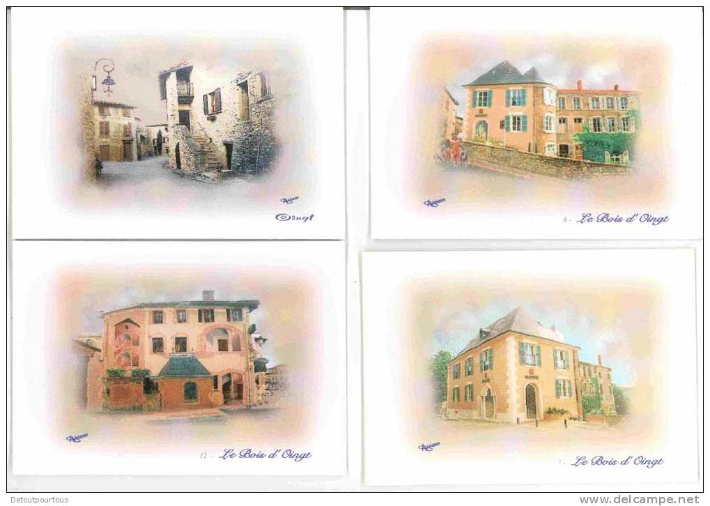 LE BOIS D' OINGT Lot 4 Cpm Bois D'oingt Et Oingt Vue Du Village Serie Aquarel'cart Alain Tthévenon - Le Bois D'Oingt