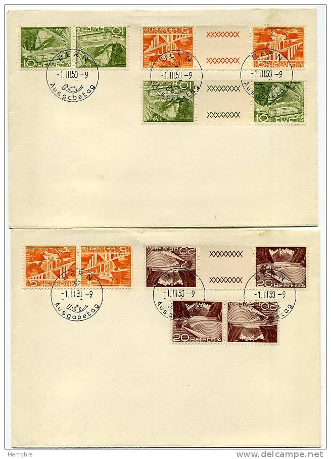 1950 Série «Technique Et Paysage» Tête Bêche Et Ponts Sur 2 FDC Oblitération Allemande - FDC