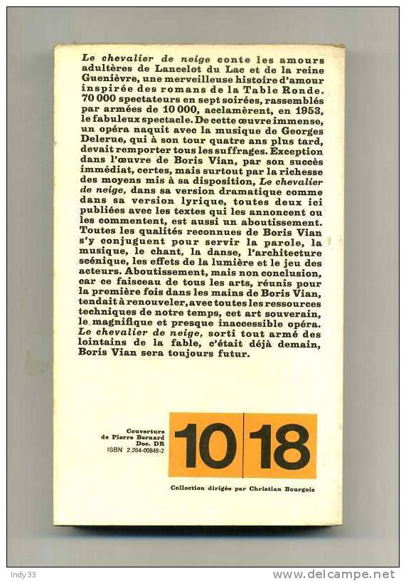 - LE CHEVALIER DE NEIGE . PAR B. VIAN . COLL. 10/18  N°1206   1978 - Musique