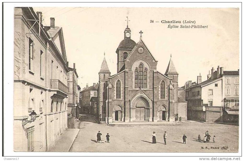 42 - CHARLIEU  -  Eglise Saint-Philibert  - Animée - Cachet 98e Régiment D´Infanterie - Charlieu